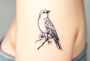 The white plum blossom sparrow standing on top with appropriate white space is artistic tattoo idea