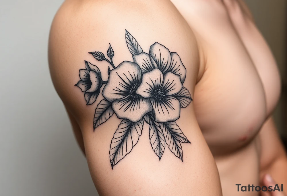 neo traditional flowers tattoo idea