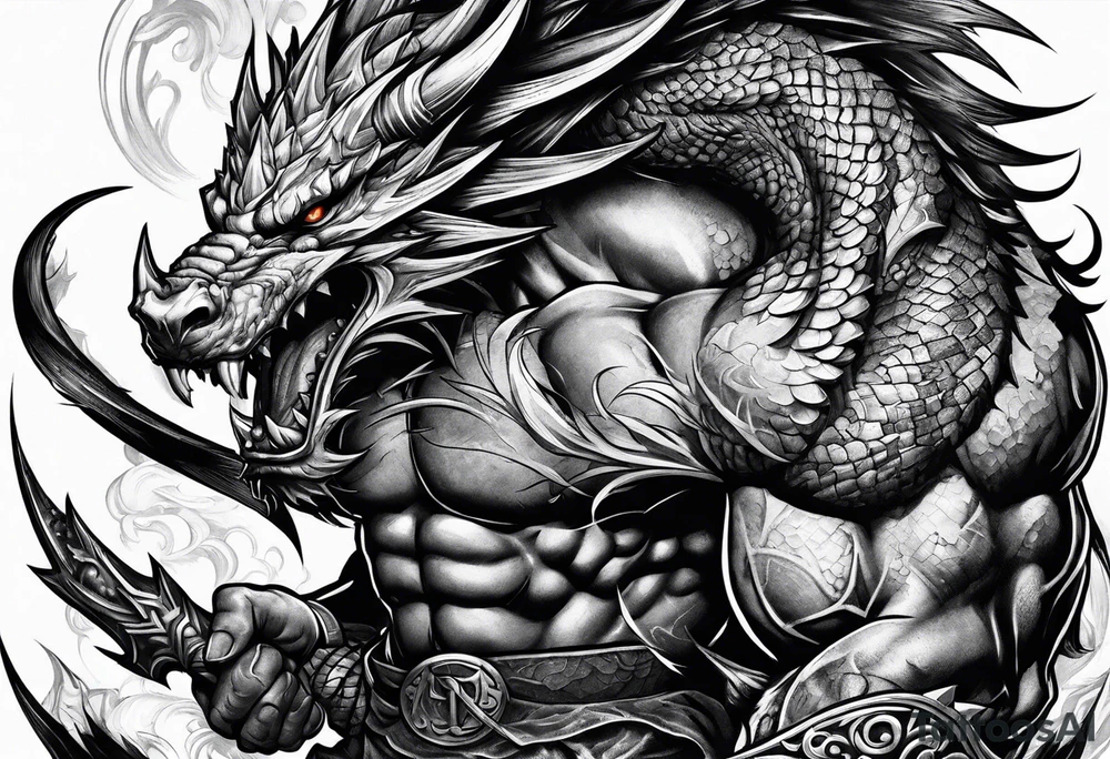 barbarian fighting against dragon tattoo idea