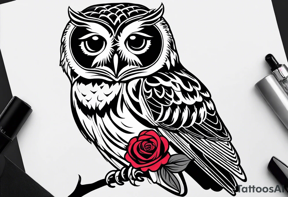 Barred owl with a rose tattoo idea