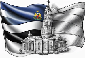 create a haitian flag theme tattoo that goes over a black mans left chest. Have it embody christian faith, salsa dancing, real estate, and public speaking, tattoo idea