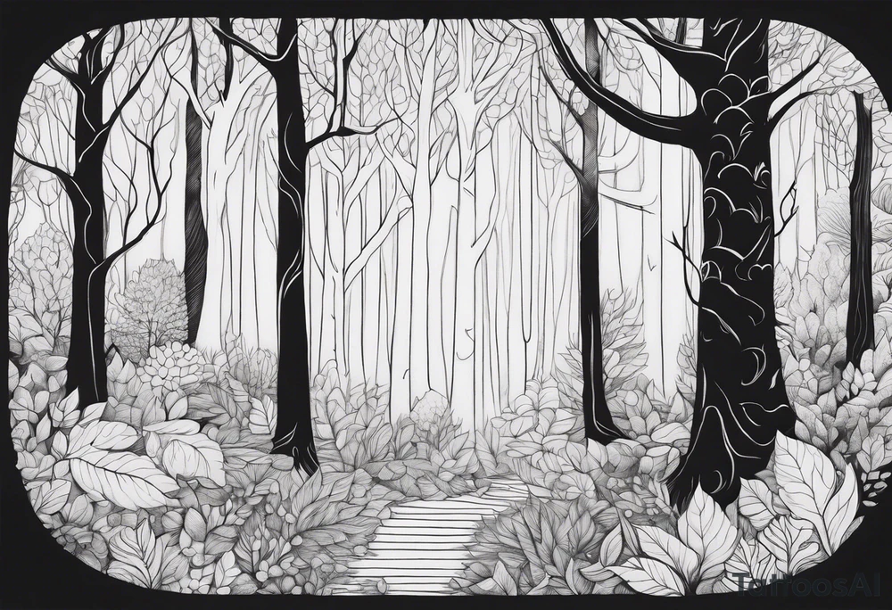 Draw me a Magical forest with s lot of trees tattoo idea