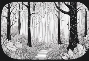 Draw me a Magical forest with s lot of trees tattoo idea