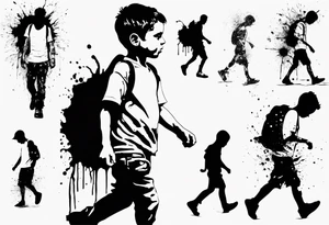 Paint splash forming a lost boy walking alone tattoo idea