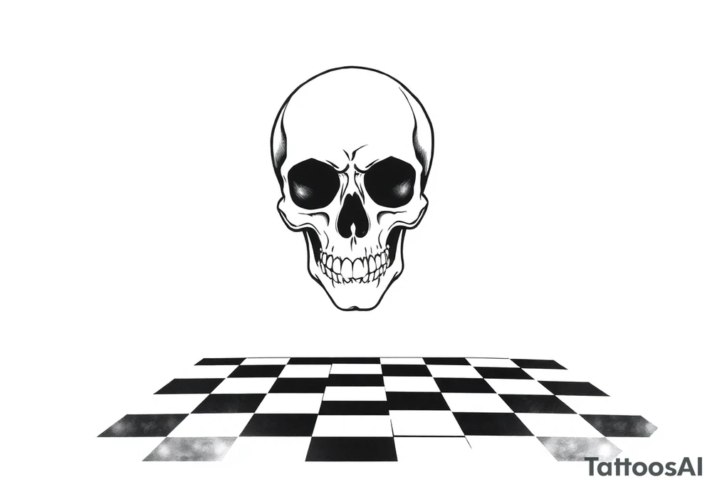 skull with checkered floor tattoo idea