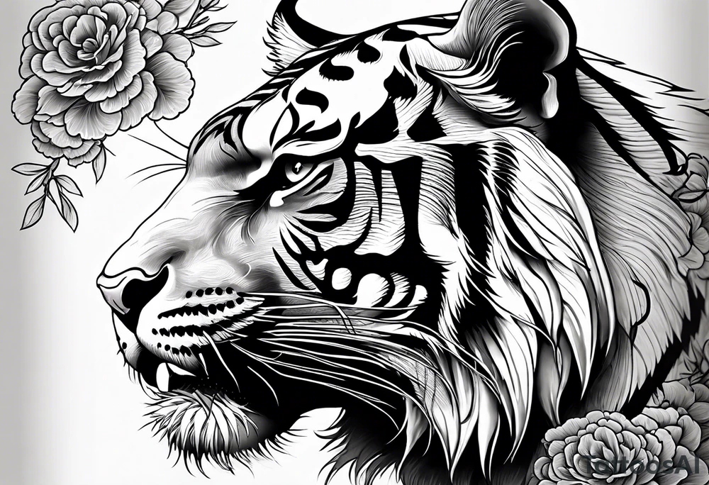 Asian Japanese Chinese style tiger with a full body not just head twisting body for a forearm half sleeve, clouds tattoo idea