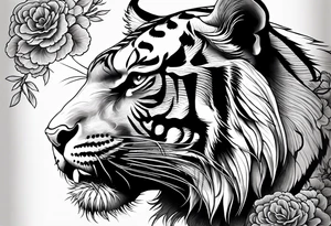 Asian Japanese Chinese style tiger with a full body not just head twisting body for a forearm half sleeve, clouds tattoo idea