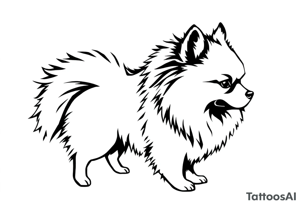 A realistic stencil silhouette style drawing of Pomeranian tattoo idea