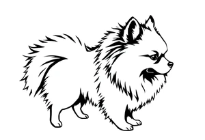 A realistic stencil silhouette style drawing of Pomeranian tattoo idea
