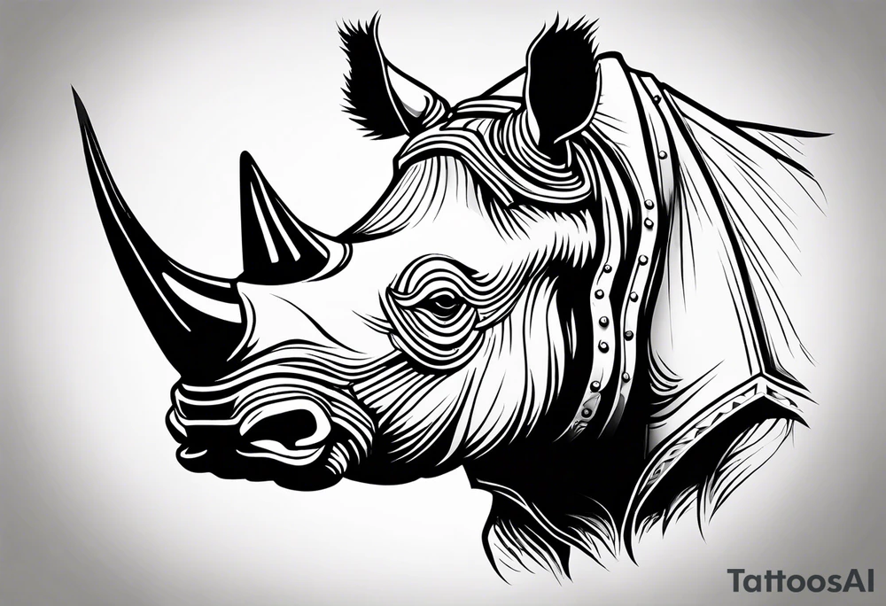 A rhino head with a dark attitude, and a sharp elongated tusk. tattoo idea