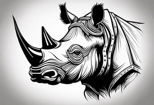 A rhino head with a dark attitude, and a sharp elongated tusk. tattoo idea