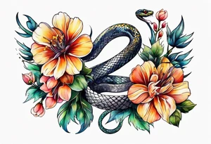 Spine tattoo, snake and flowers tattoo idea