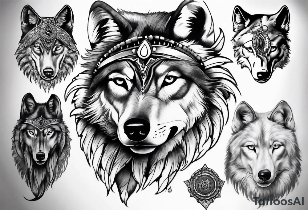 Indian Theme wolf photorealism tattoo idea