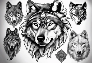 Indian Theme wolf photorealism tattoo idea