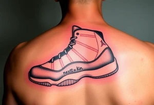 Create a shoe that is like a Jordan 11 but have very similar features and have it say “next of kin”on the sides of the shoe tattoo idea