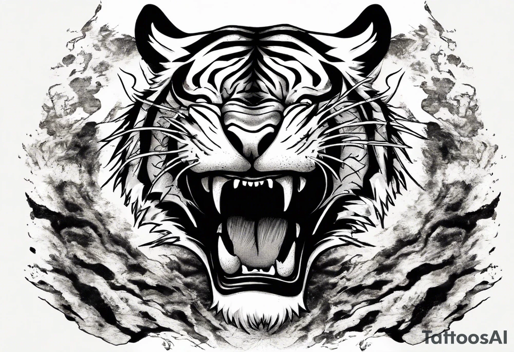 Ferocious Tiger roaring using ancient Japanese ink tattoo idea