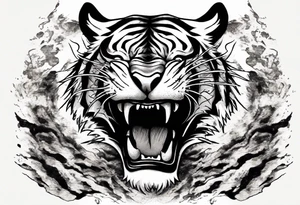 Ferocious Tiger roaring using ancient Japanese ink tattoo idea