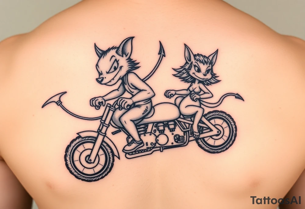 Male and female Tasmanian devil cartoons riding a motorcycle tattoo idea