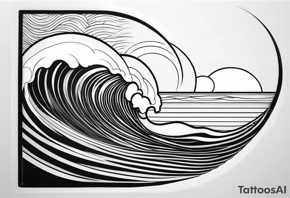 Waves and a sandy beach in black and White, INSIDE a shape of an upright bodyboard tattoo idea