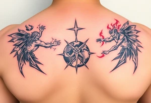 Heaven and hell fighting each other on earth tattoo idea