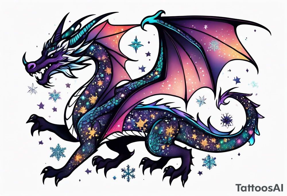 Constellation, kawaii dragon,snowflake tattoo idea