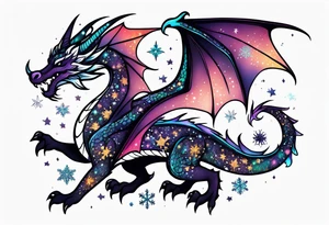 Constellation, kawaii dragon,snowflake tattoo idea