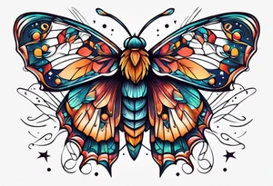 small Moth flying into outer space tattoo idea