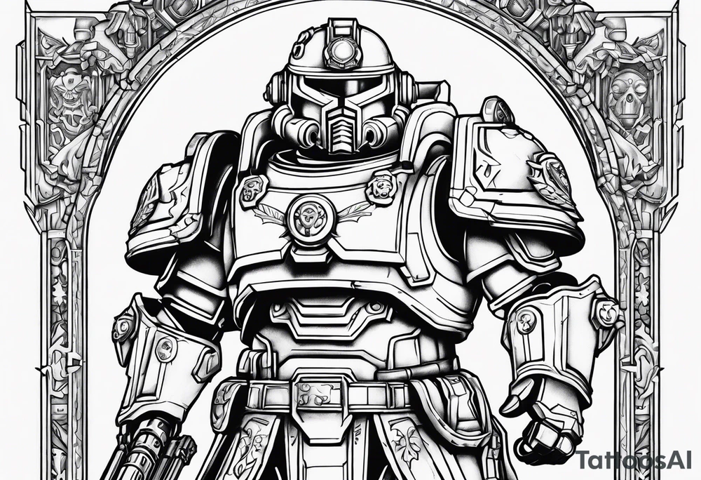 Warhammer 40000 ultramarine power armor with chain sword and bolt pistol tattoo idea