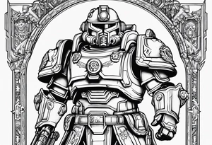 Warhammer 40000 ultramarine power armor with chain sword and bolt pistol tattoo idea