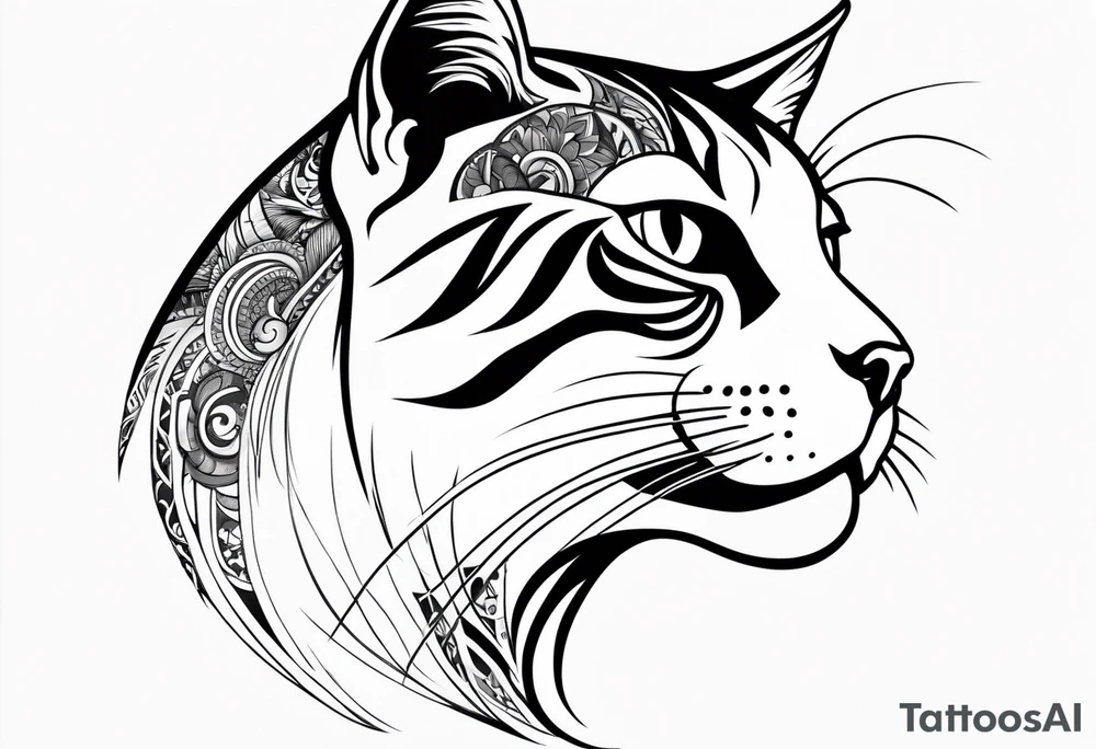 Animal Head ONLY: Cat side profile right side tattoo idea