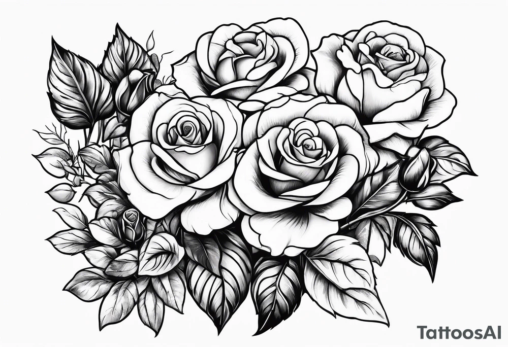 roses and violets with greenery tattoo idea