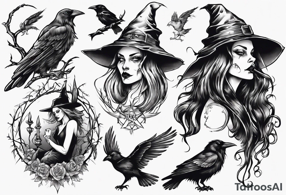 witch with crows tattoo idea