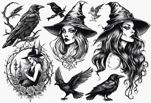 witch with crows tattoo idea