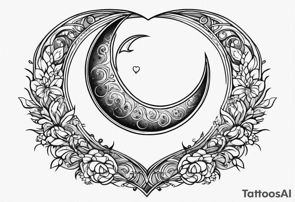 minimalistic Crescent moon with a love heart inside tattoo idea minimalistic Crescent moon with a love heart inside tattoo idea