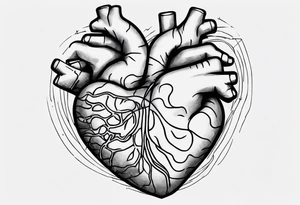 Heart and brain in line art, held down by a woman's hand holding them by string tattoo idea
