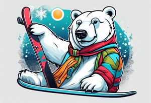 A polar bear standing on two legs holding a snowboard and wearing snow goggles tattoo idea
