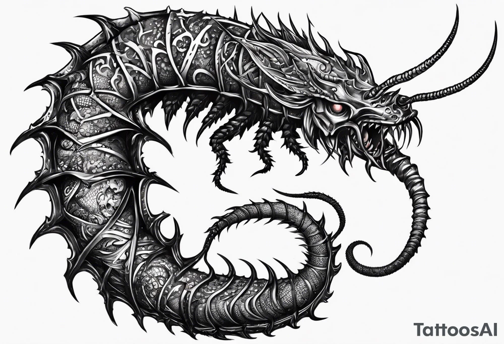 medieval  demonic centipede 
 with a fine point and sketch style tattoo idea