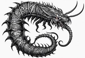 medieval  demonic centipede 
 with a fine point and sketch style tattoo idea