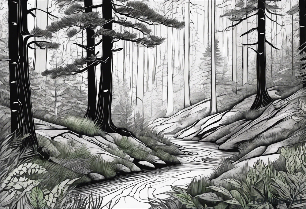forest, green and black, no people tattoo idea