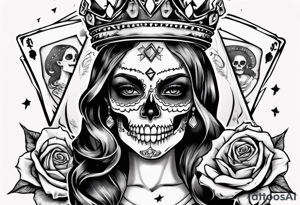santa la muerta with money and crown
on the card tattoo idea