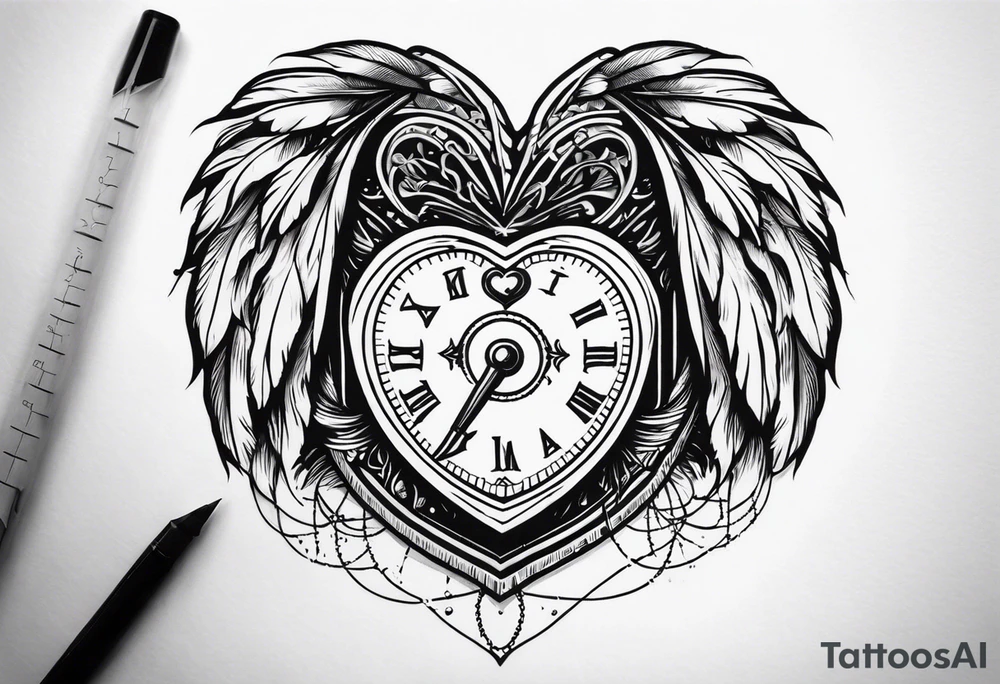 death scale weight heart and feather tattoo idea