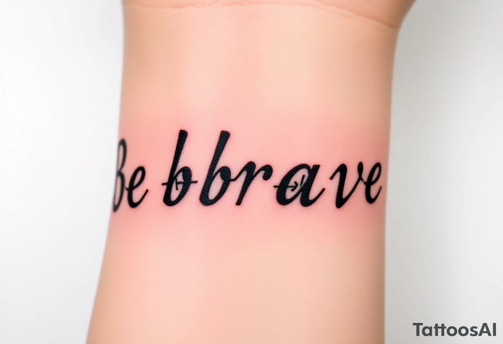 Be brave" written in Dauntless-inspired typography, with battle scars scratched into the letters tattoo idea