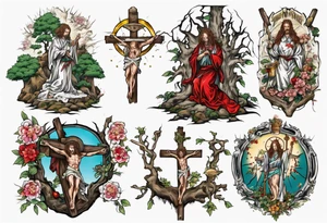 saint wilgefortis nailed to a tree tattoo idea