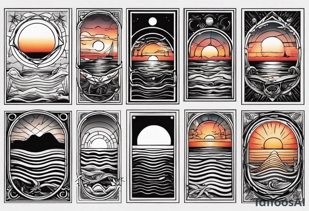 Sunset over the sea in a rectangle tattoo idea