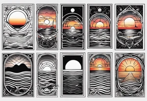 Sunset over the sea in a rectangle tattoo idea