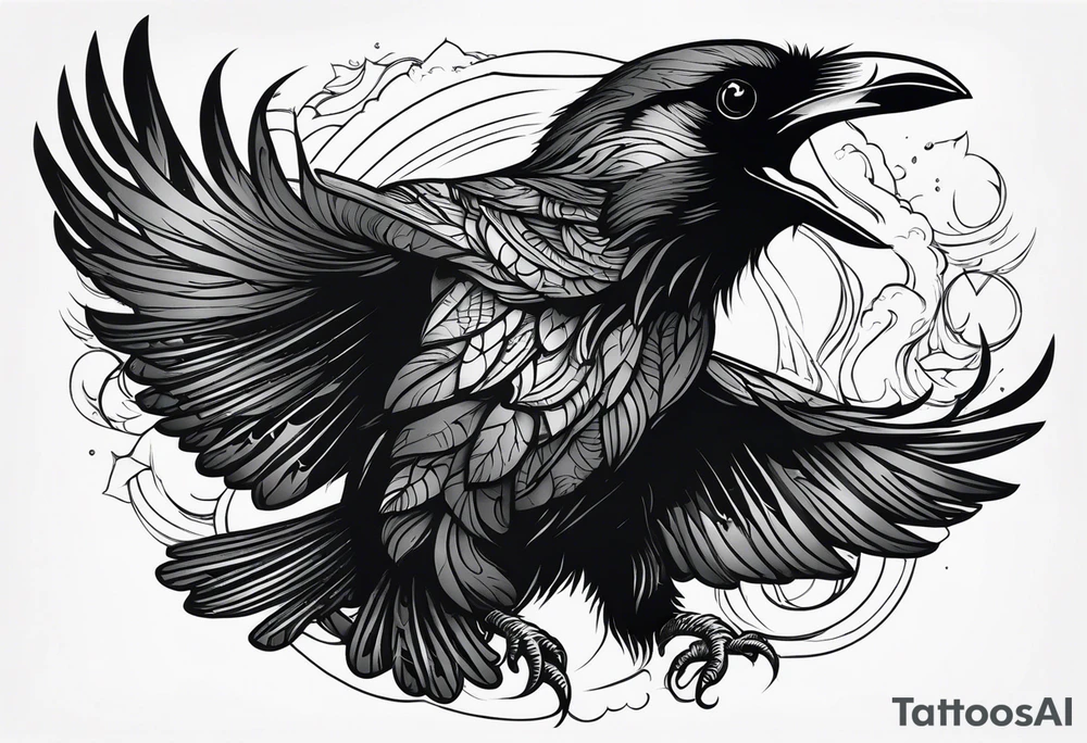 black raven roaring in the sky tattoo idea
