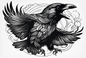 black raven roaring in the sky tattoo idea