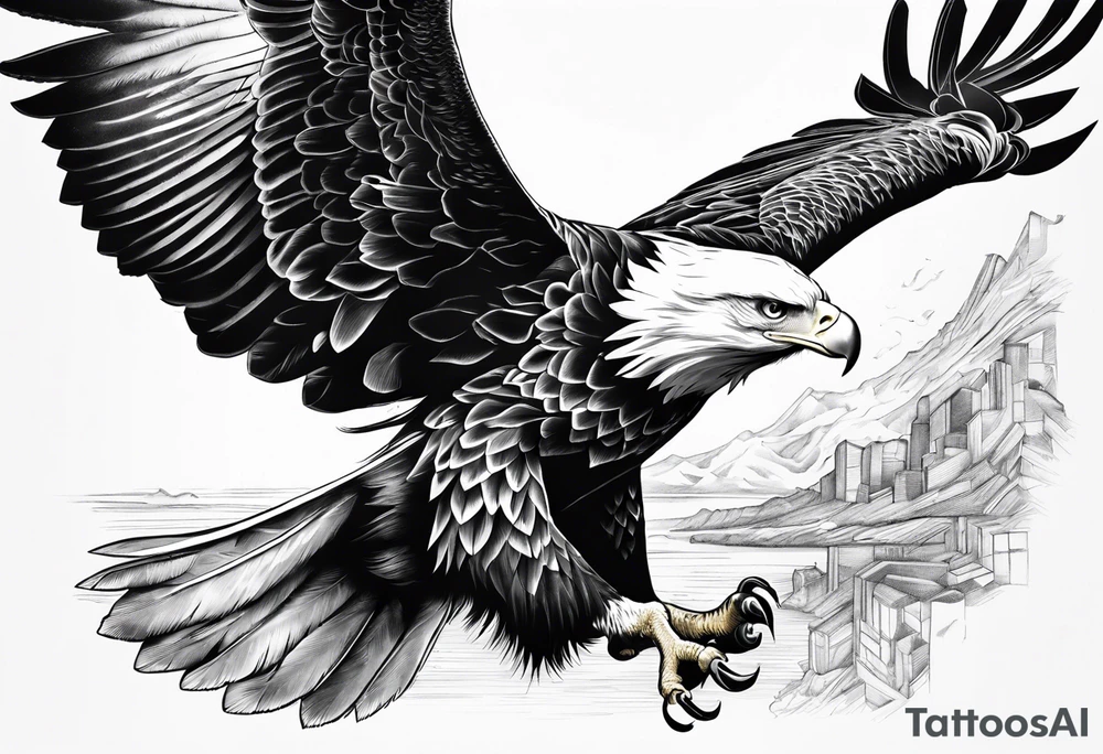 eagle in flight holding a faces tattoo idea
