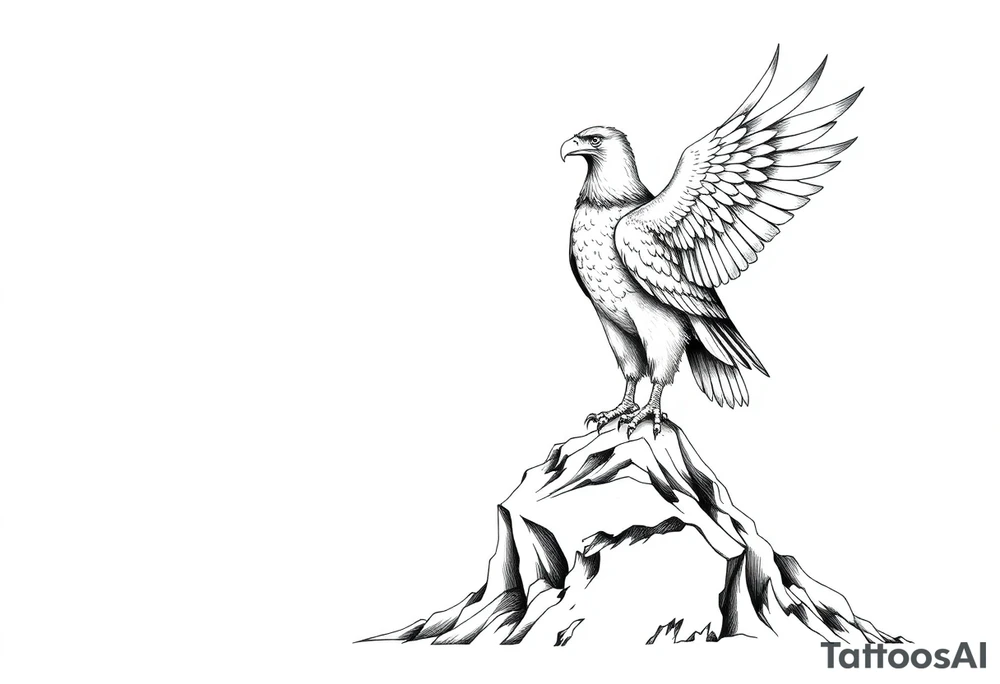 an eagle stands on a rock ,landscape. tattoo idea