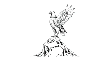 an eagle stands on a rock ,landscape. tattoo idea